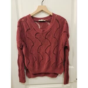 Urban Outfitters Red Open Knit Roundneck Sweater